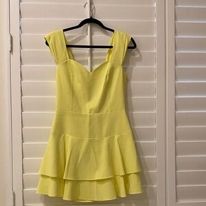 Alice + Olivia Yellow Tiered Sweetheart Mini Dress